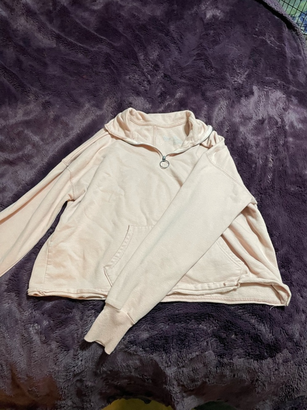 Women's Soft Zip-Neck Hoodie Sweater in Light Blush